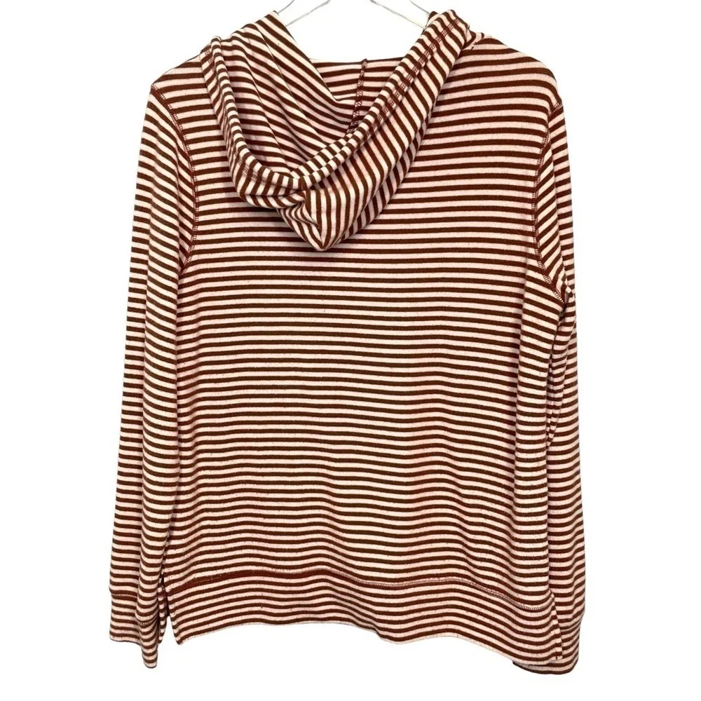 Z Supply Brick Red/Cream Striped Hoodie Kangaroo Pocket Rope Ties Size M - Picture 4 of 13